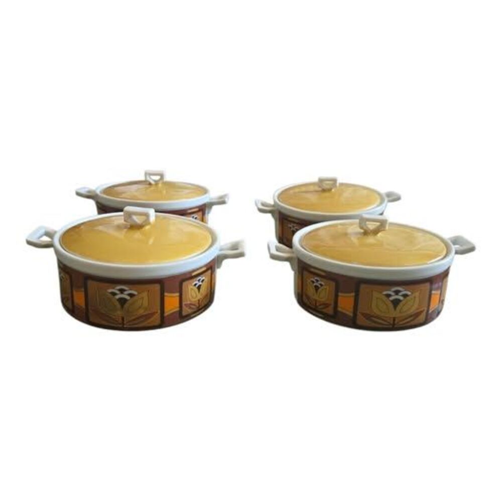 Vintage 1970s Imperial Porcelain Siena Ware Covered Soup Crocks Set of 4 Japan